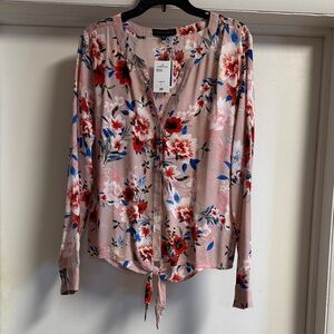 Sanctuary Floral Tie-Front Blouse - Pink and Red